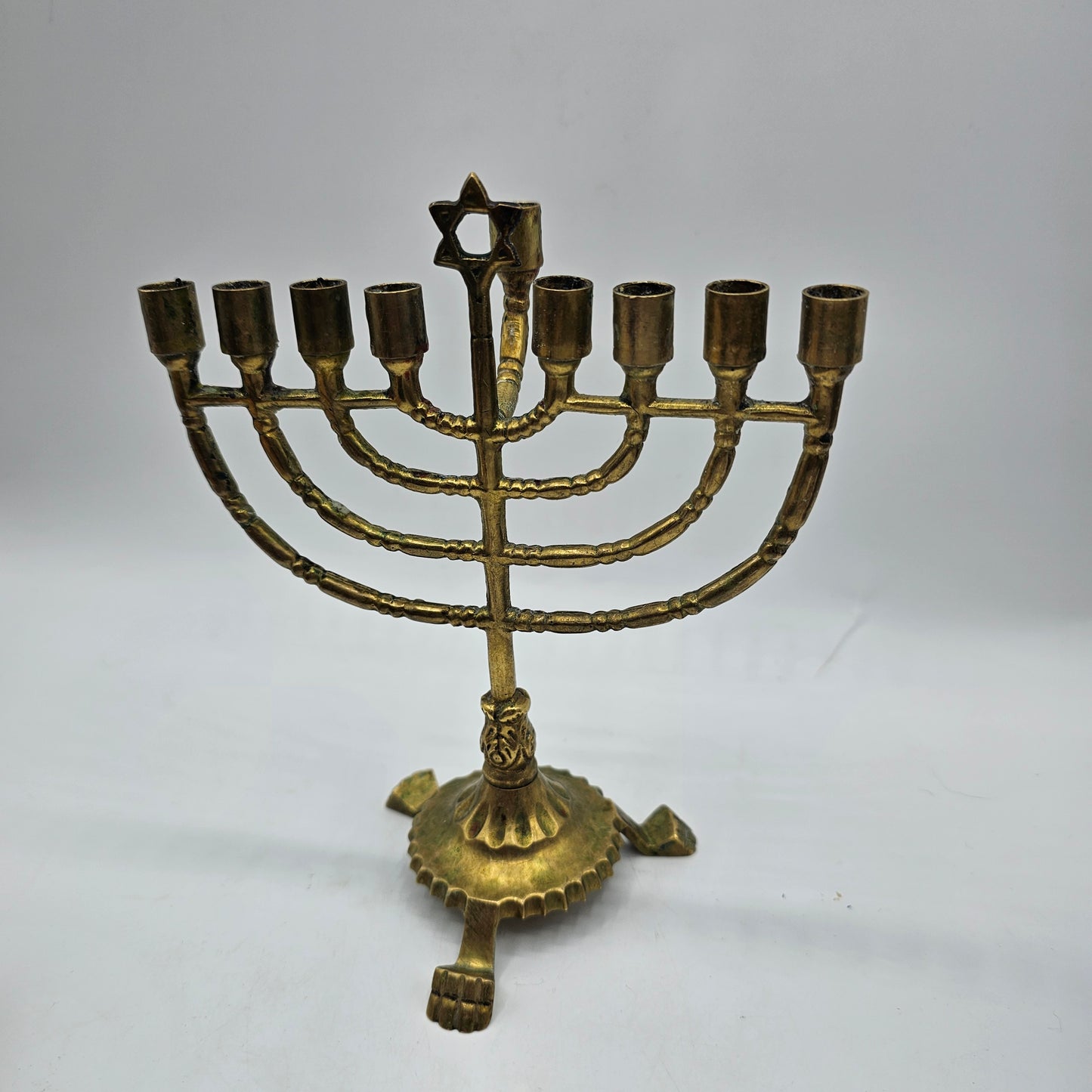 Judaica Brass Chanukkah Hanukah Menorah 6" High for 9 Small 1/2" Diameter Taper Candles