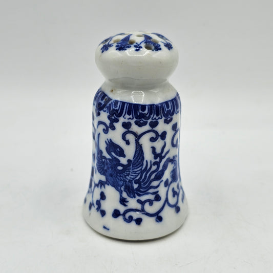 Vintage Ceramic Single Shaker with Blue Dragons and Multiple Holes. No cork