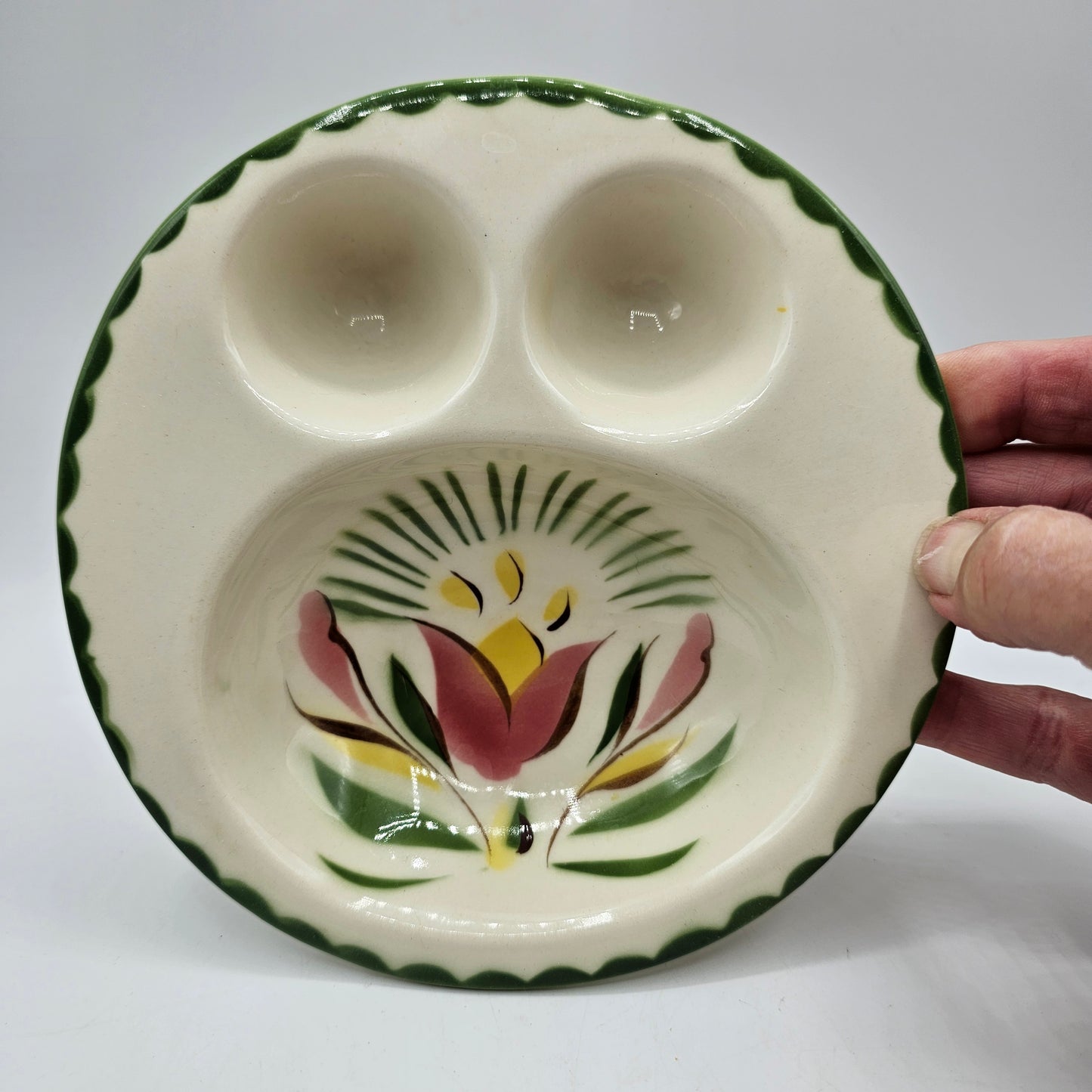 Vintage Soft Cooked Egg Dish - Signed with Hand Painted Flowers