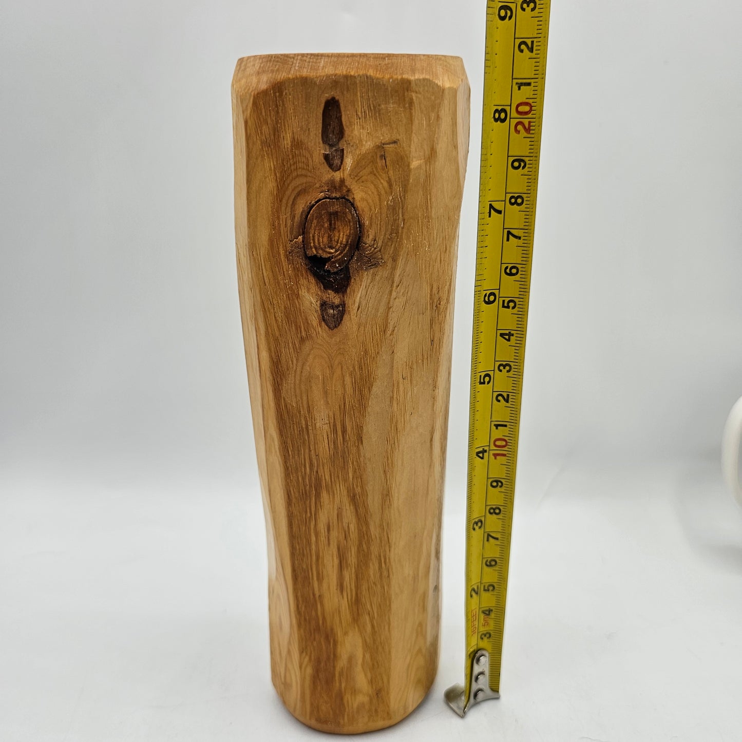 Rustic Hand Carved Pine Wood Tea Light Candlestick 8.5" Tall