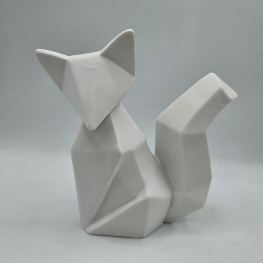 White Bisque Ceramic Origami Fox Figurine