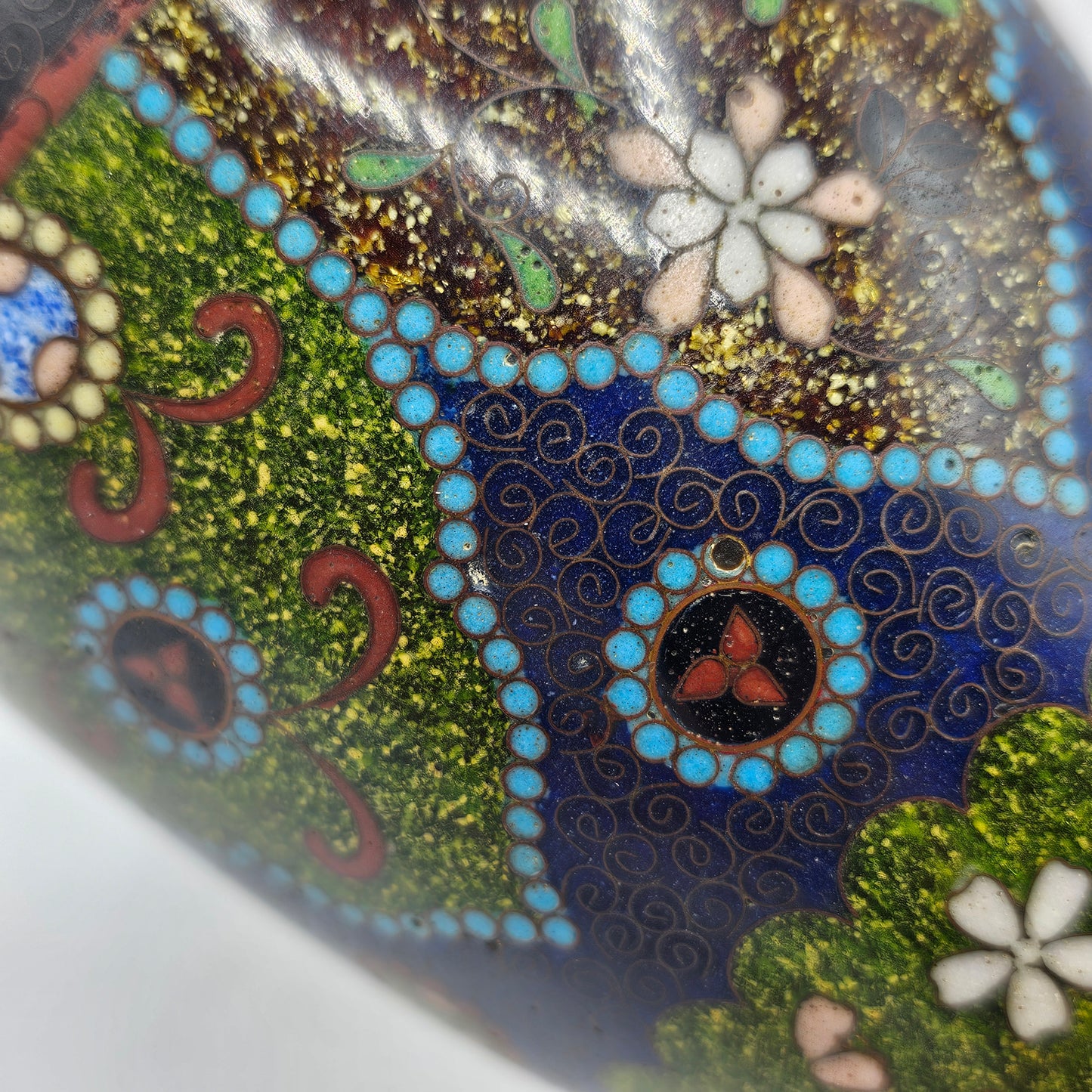 Vintage Champleve (Cloisonne) Enamelled Japanese / Asian Bud Vase with Flowers and Butterflies