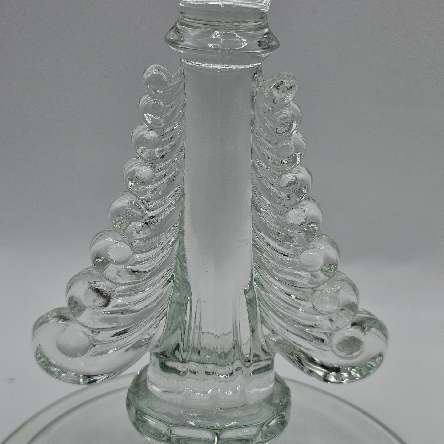 Baroque Style Scrolled Glass Taper Candlestick Pair