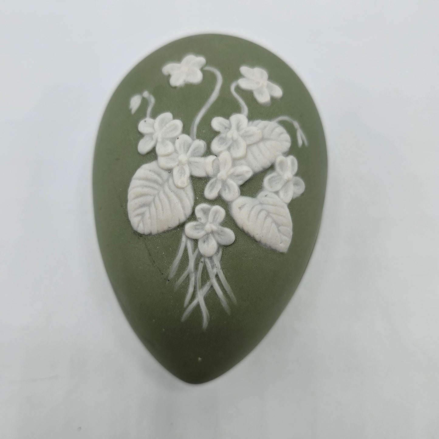 1975 Bell Ceramics Egg Trinket Box - Hand Painted Mold in Wedgewood Jasperware Style