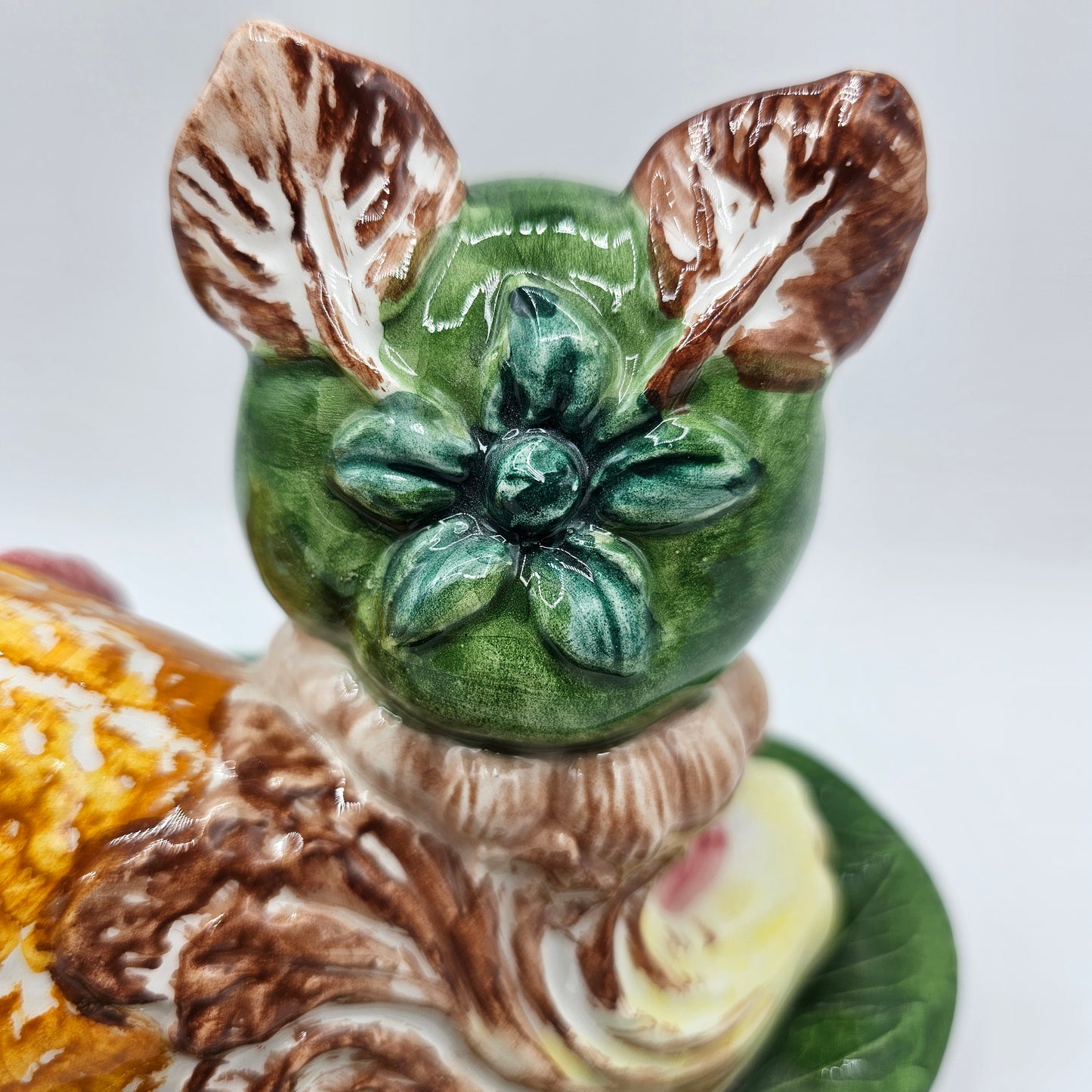 Rare Vintage Porcelain Vegetable Cat Butter Dish by Horchow of Italy
