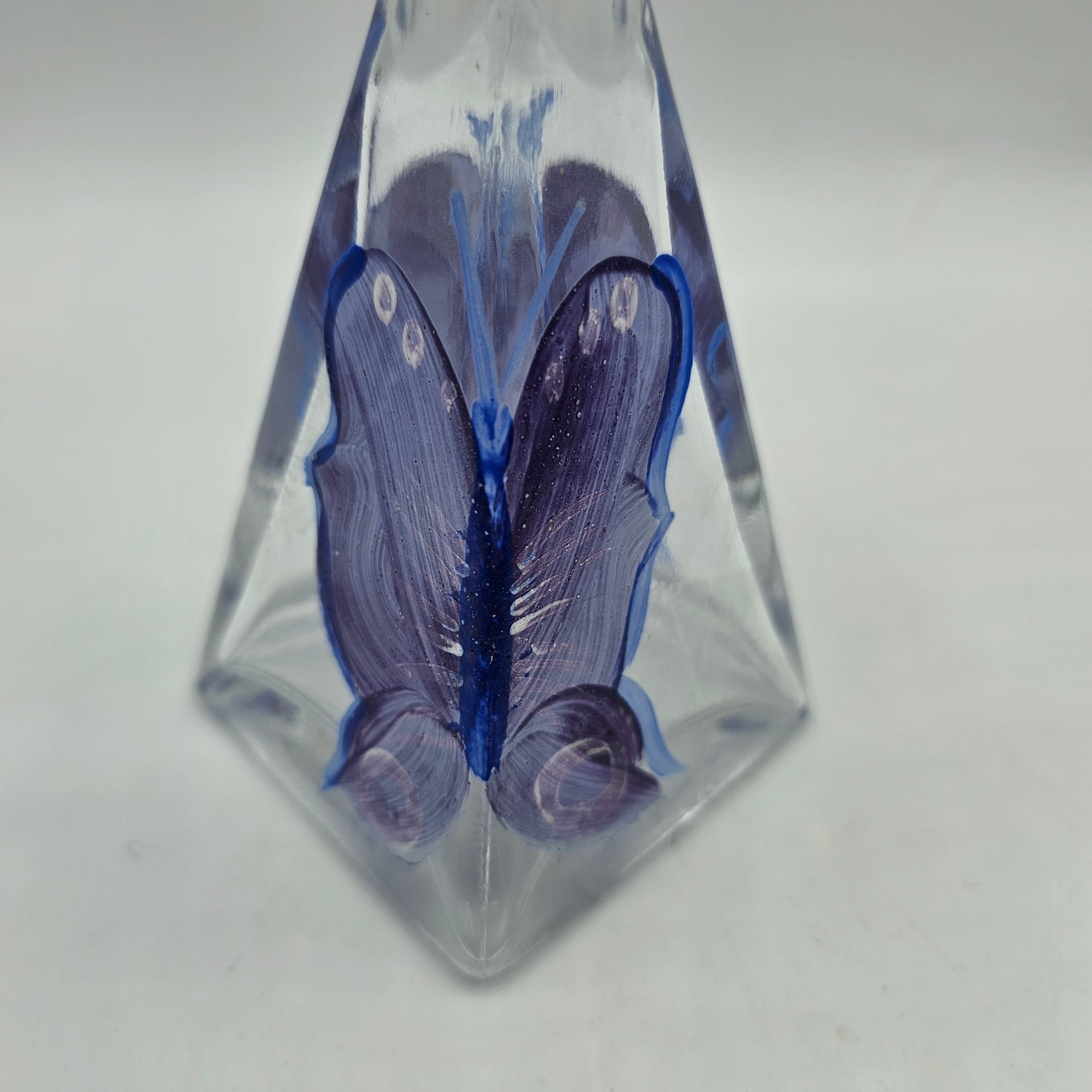 Hand Painted Glass Bottle with Figural Butterfly Stopper