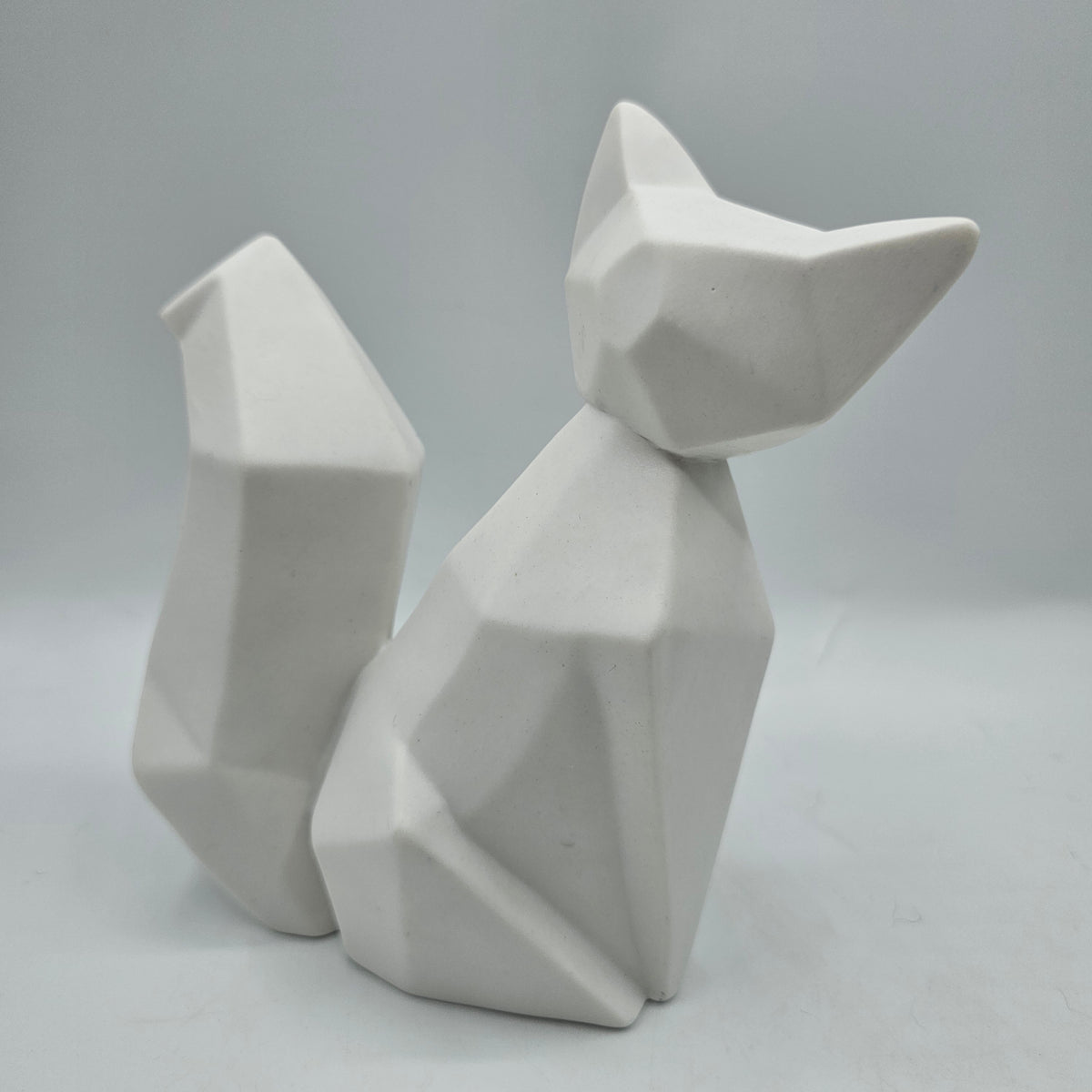 White Bisque Ceramic Origami Fox Figurine