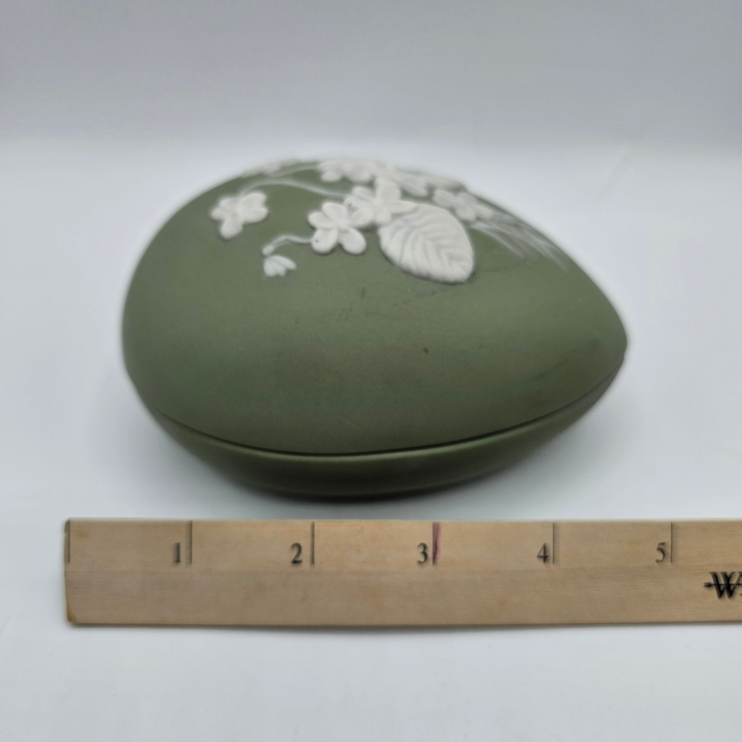 1975 Bell Ceramics Egg Trinket Box - Hand Painted Mold in Wedgewood Jasperware Style