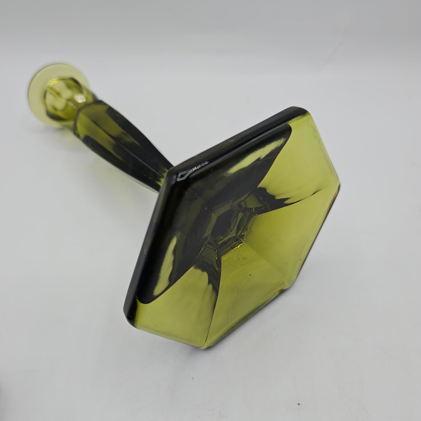 Vintage Fenton Avocado Green Glass Candlestick - 8.5" Tall