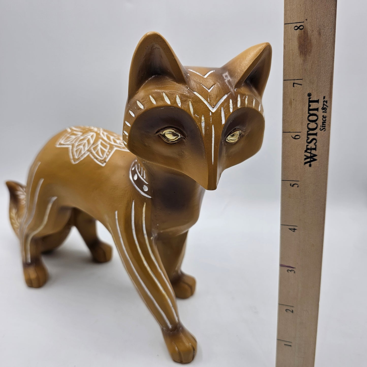Resin Crafty Fox Figurine with Tribal or Mandala Style Designs