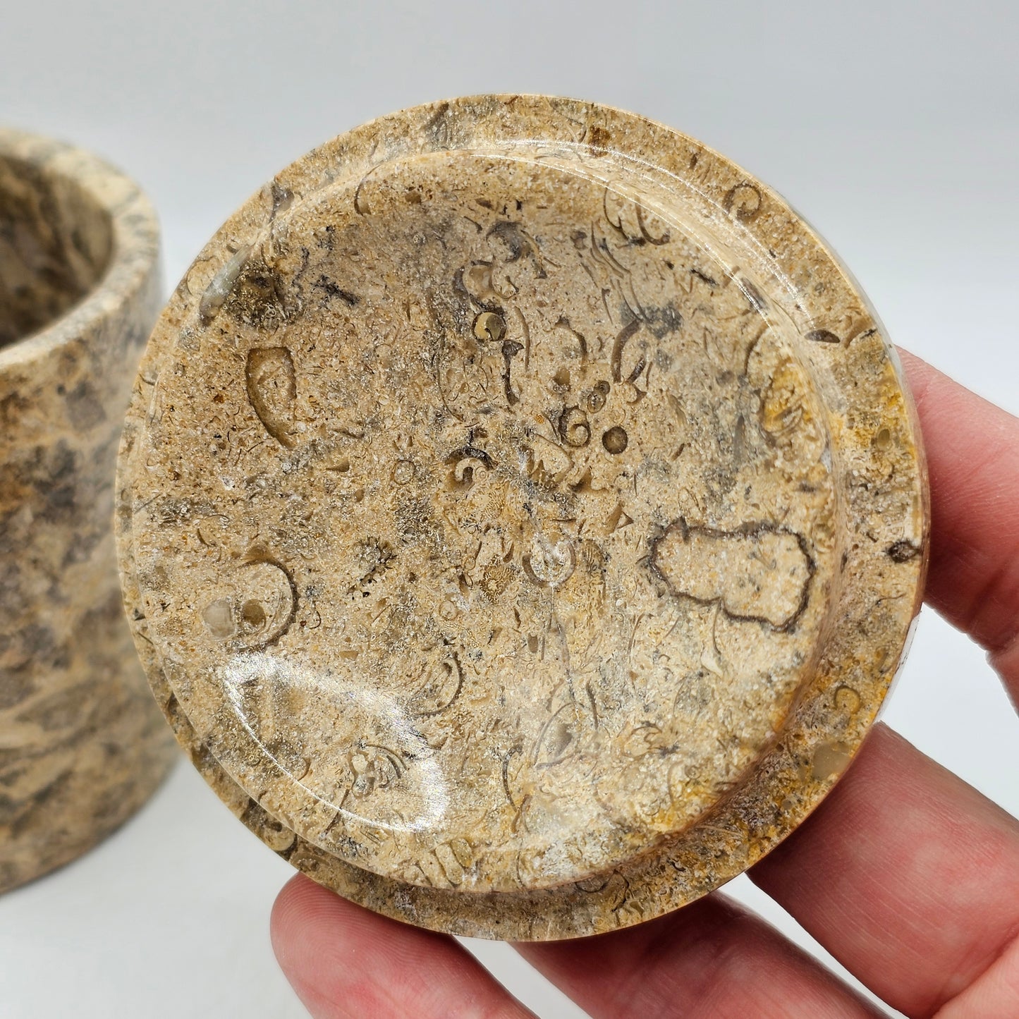 Brown Fossil Marble Lidded Jar