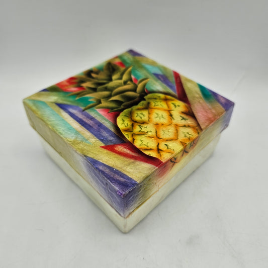Hand Painted Pineapple Capiz Shell Trinket Box - Made in Philippines