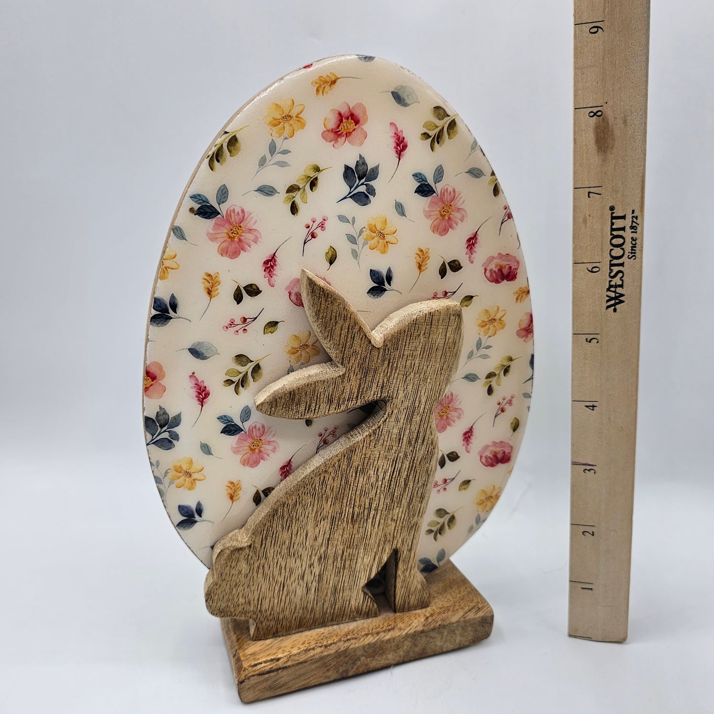 Wooden Bunny with Flowery Egg Decor