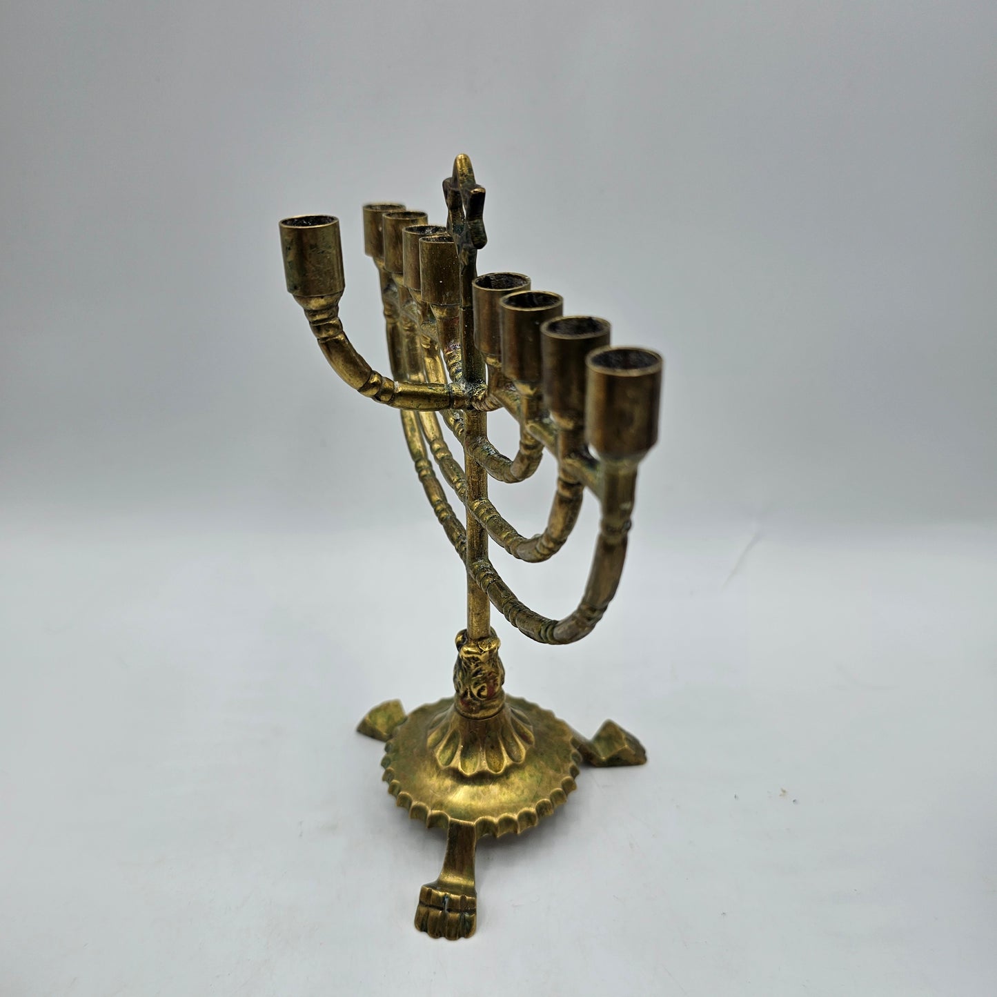 Judaica Brass Chanukkah Hanukah Menorah 6" High for 9 Small 1/2" Diameter Taper Candles