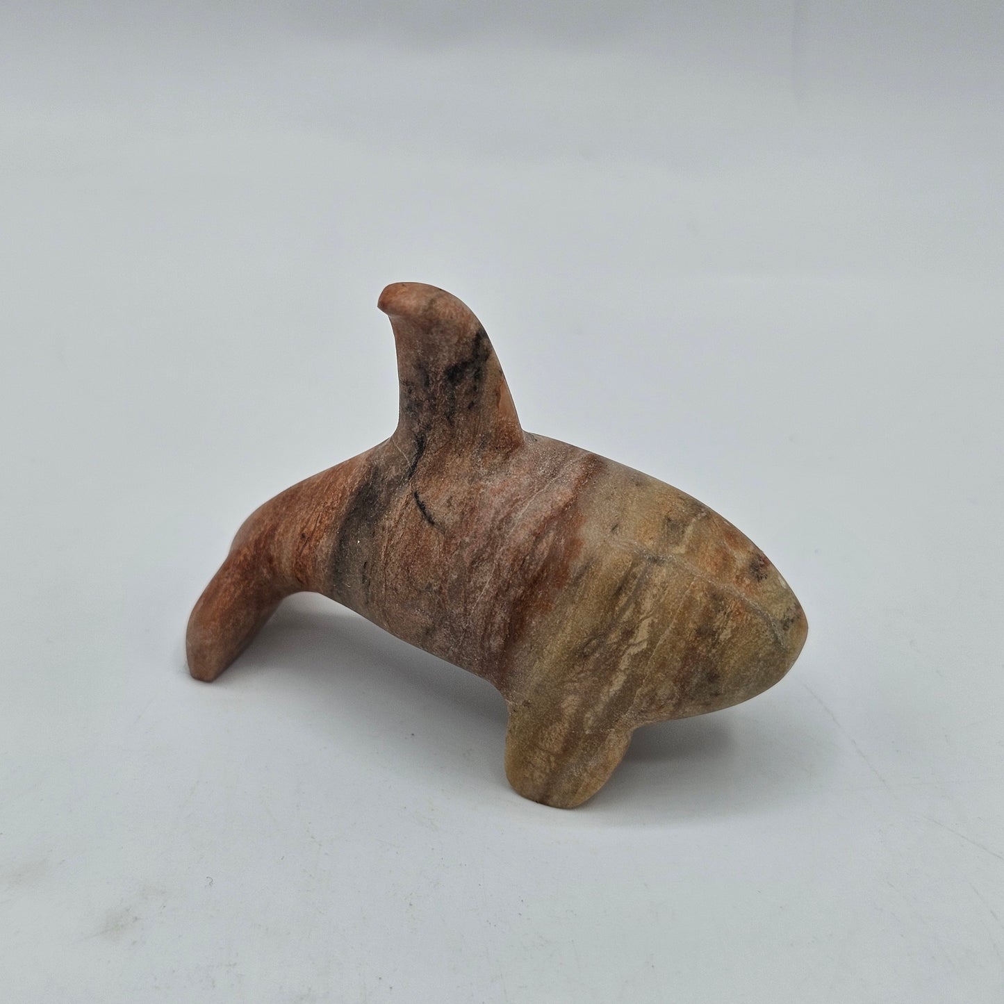 Red Sky Studios Polished Pink Banded Stone Killer Whale Native American Fetish Figurine - Signed, 2005