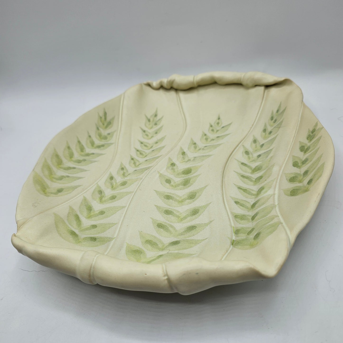 Hillborn Pottery of Canada Serving Platter with Rolled Edges and Fern Design