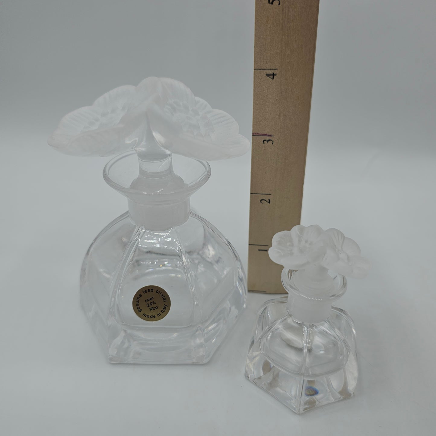 Lead Crystal Perfume Bottle Set with Satin Flower Stoppers - Made in Italy