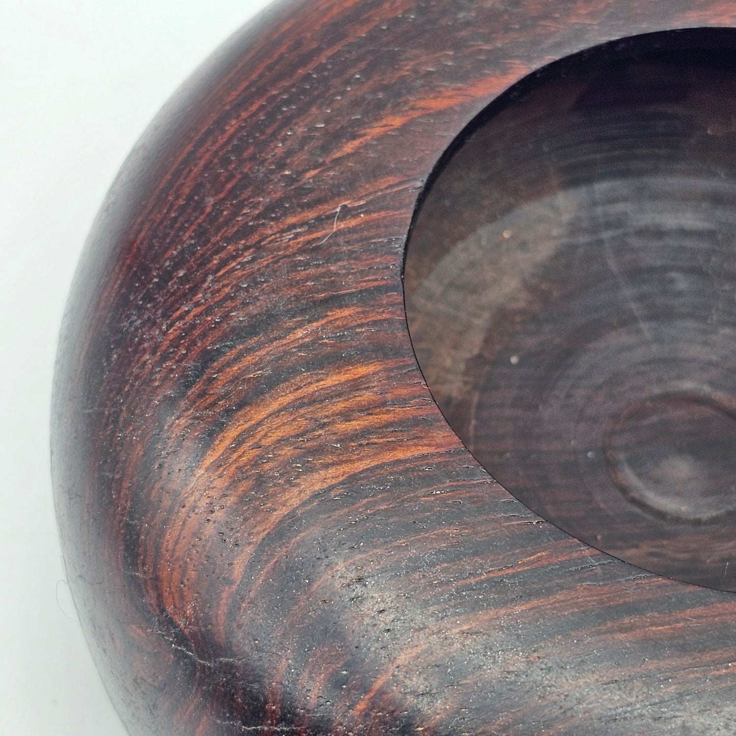 Vintage Carved Polished Round Dark Wood Candle Holder