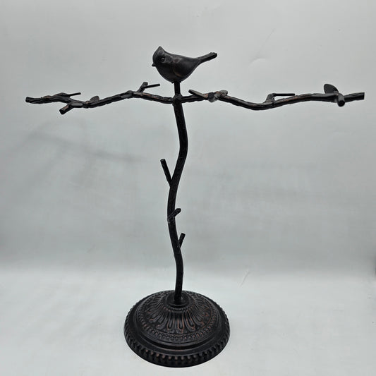 Bronze Tone Metal Jewlery Tree with Bird