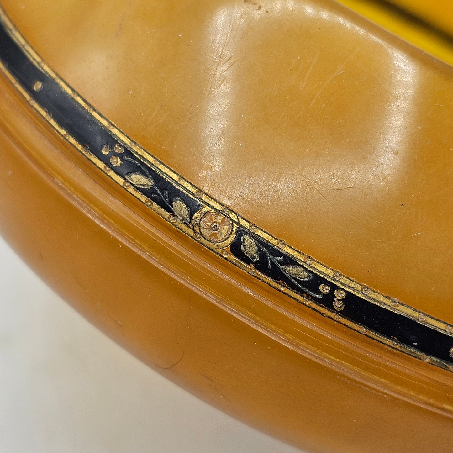 Vintage Celluloid Bowl with Black and Gold Accents