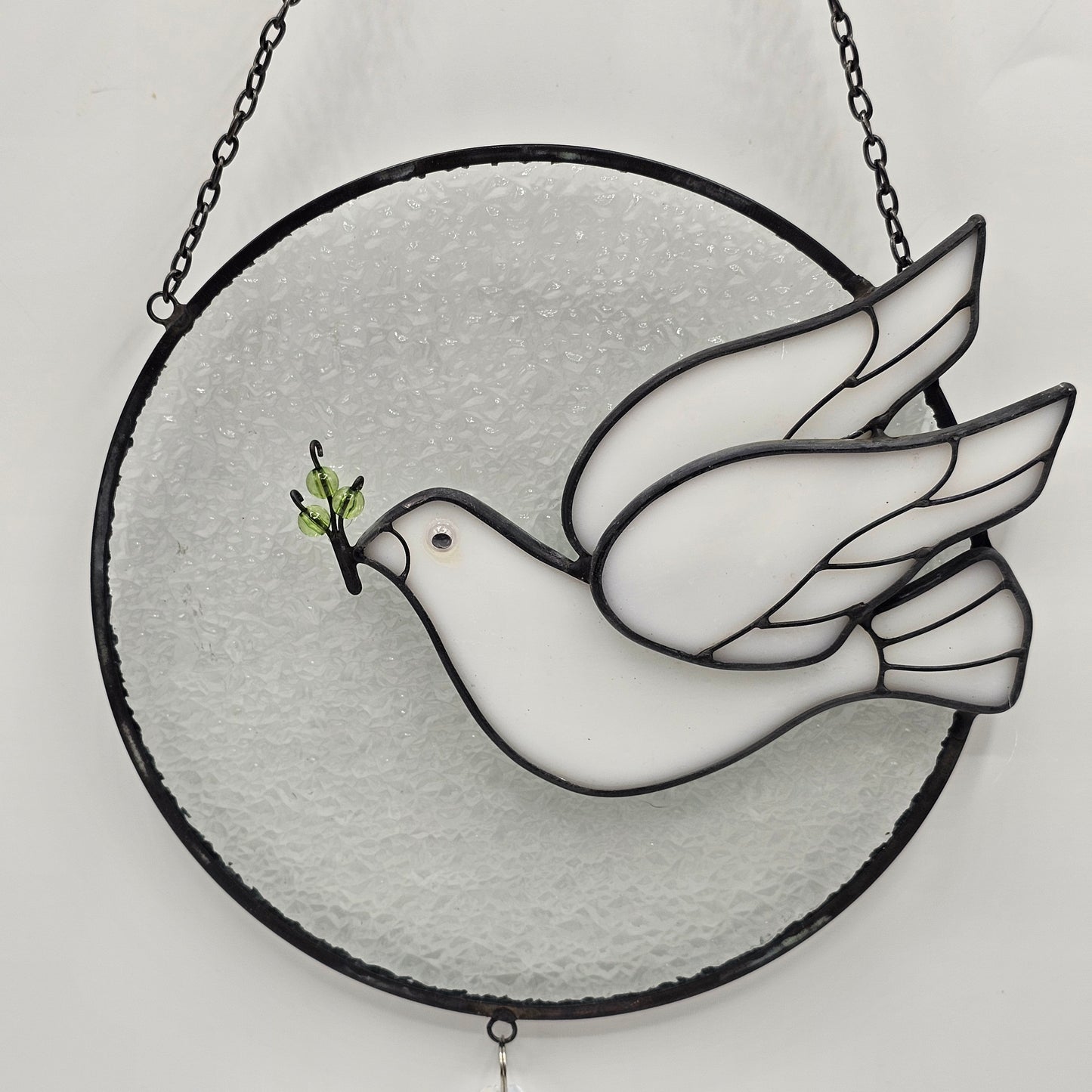 Peace Dove Stained Leaded Glass Suncatcher with Crystal Accents