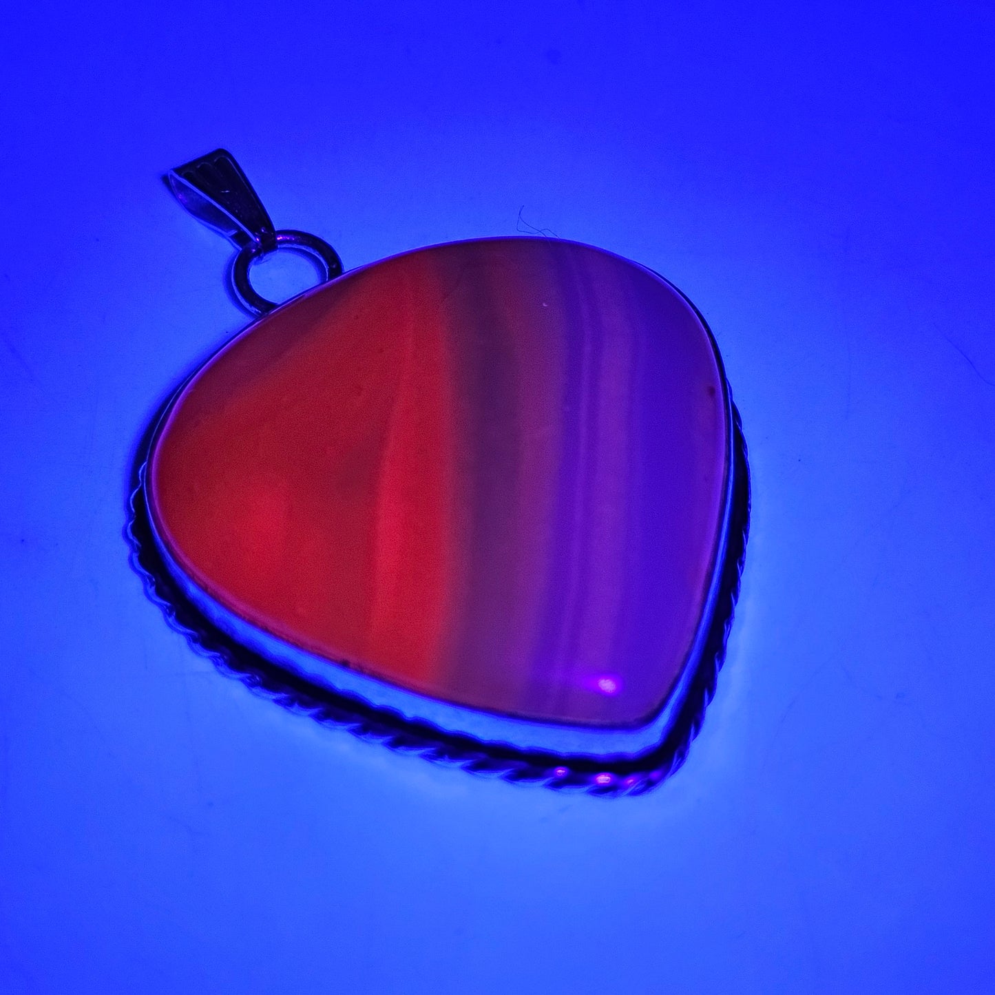 UV Reactive Banded Pink Onyx Stone Teardrop Pendant