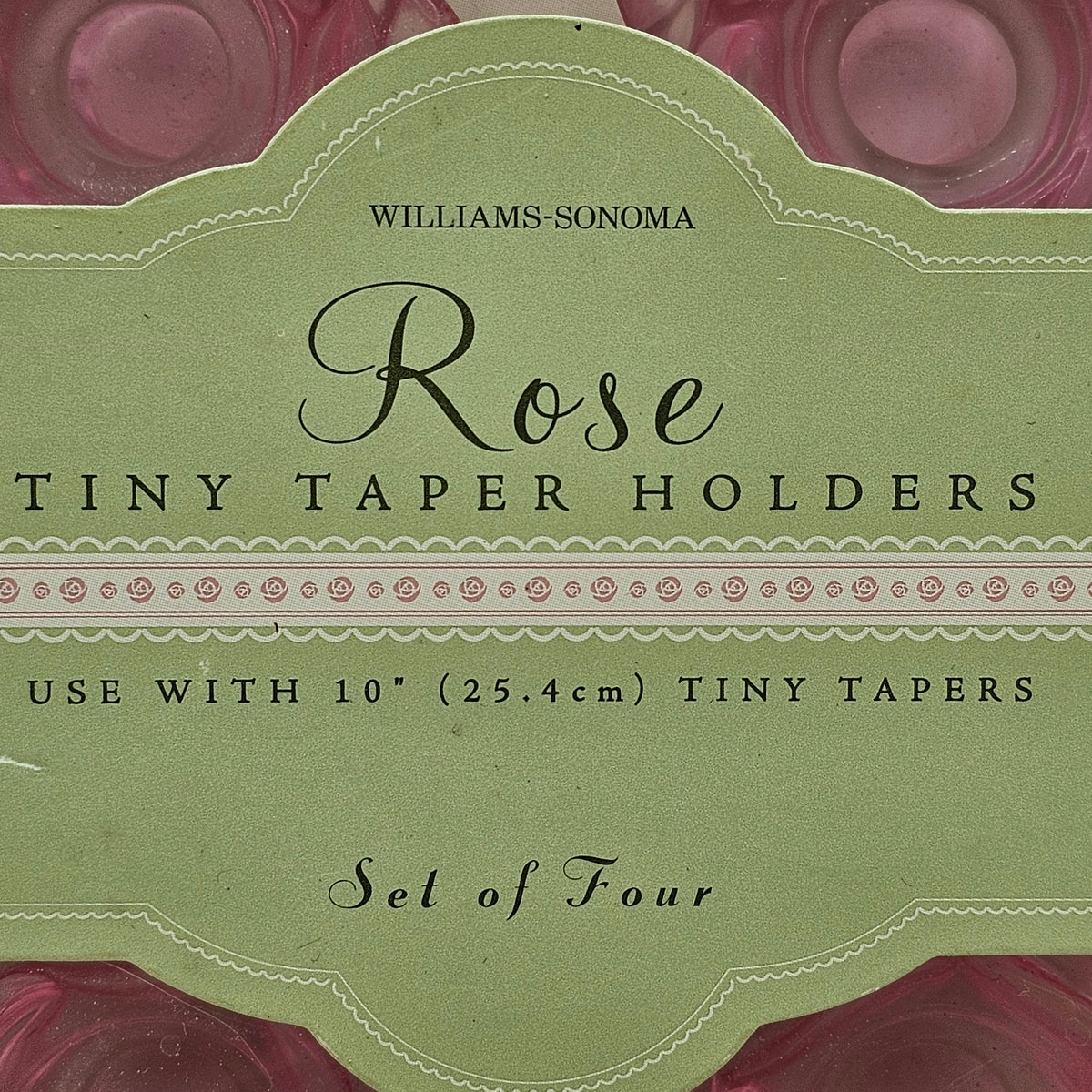 Williams Sonoma Pink Glass Rose Skinny Taper Candle Holders - Set of 6