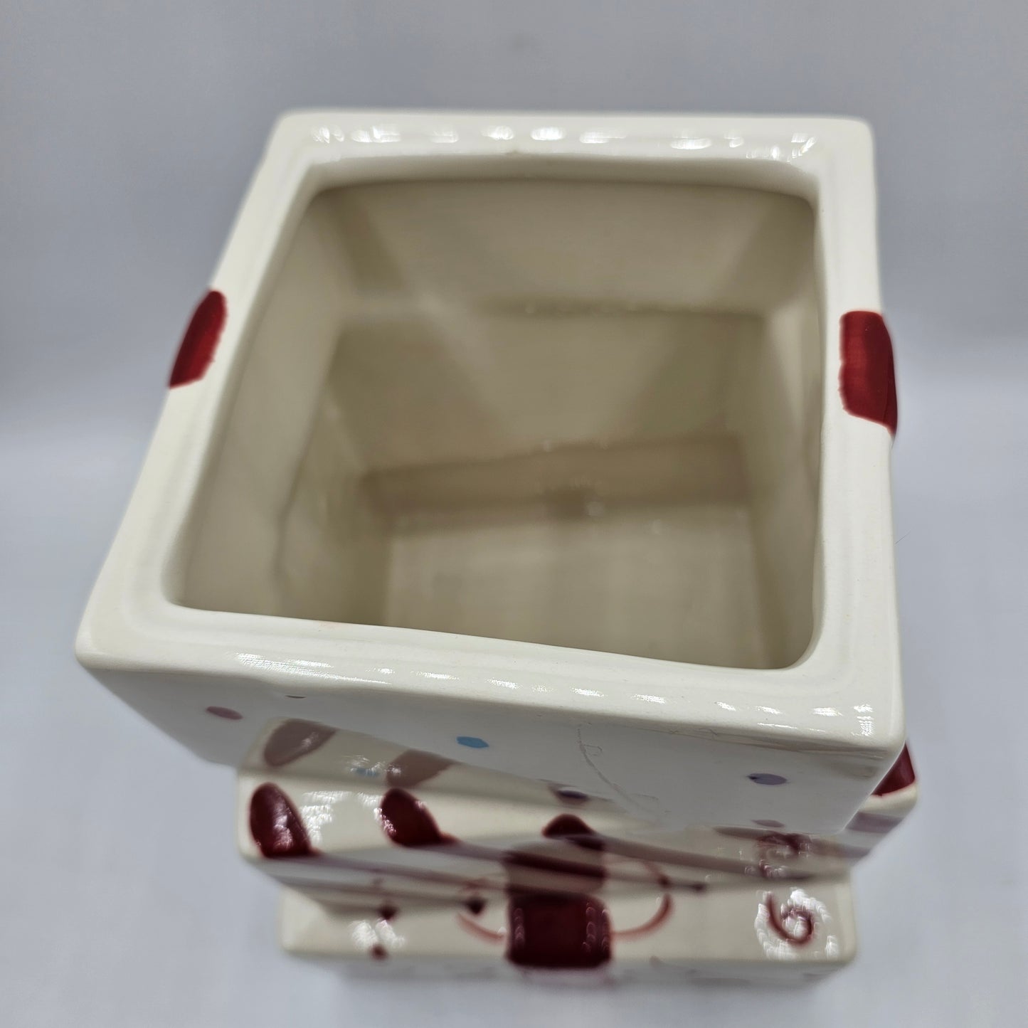 Polka Dot and Bow Stacked Presents Ceramic Cookie Jar with Candy Cane Stripes