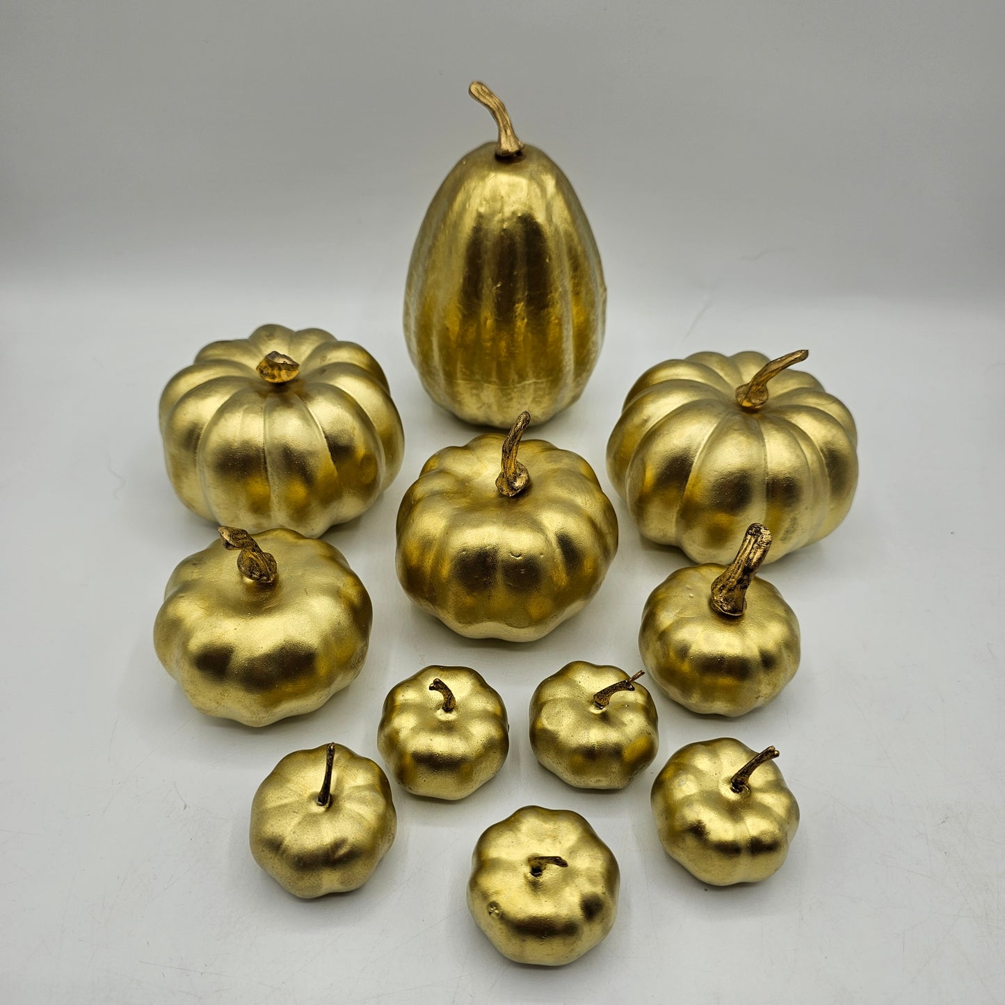 Gold Plastic Decorative Pumpkins / Vase Filler - Set of 11 Assorted Sizes