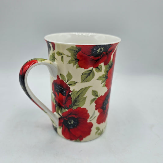Kent Pottery Tall Coffee Mug with Red Poppy Flowers