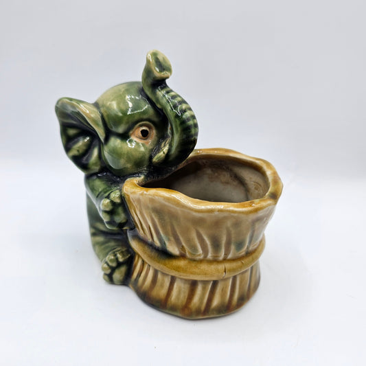 Vintage Majolica Asian Elephant Planter