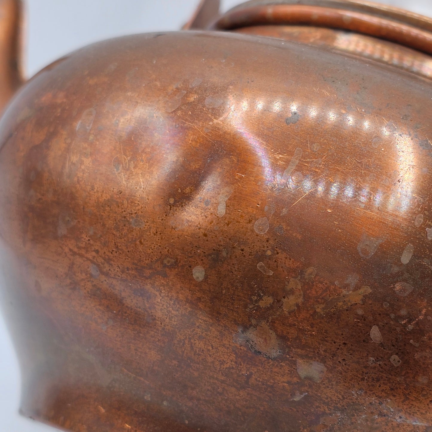 Vintage Copper Tea Kettle with Delft Blue Porcelain Handles