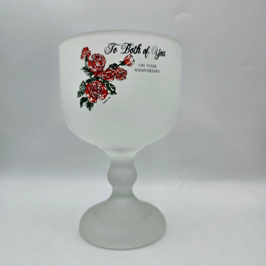 Tiara Vintage Frosted Glass Pedestal Candy Dish with Rose Transferware - 1985