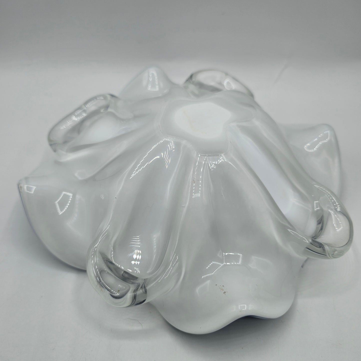 Vintage Murano Art Glass Controlled Bubble Ruffle Edged Dish - Blue