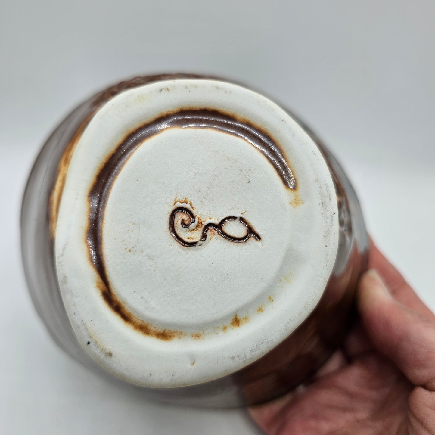 Etched and Drip Glazed Brown Art Pottery Bowl