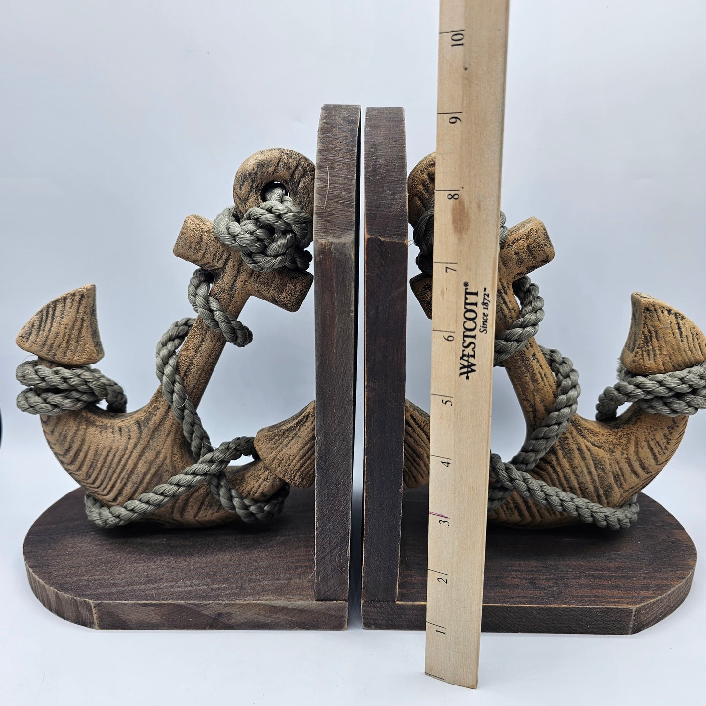 Wood and Rope Nautical Anchor Bookends