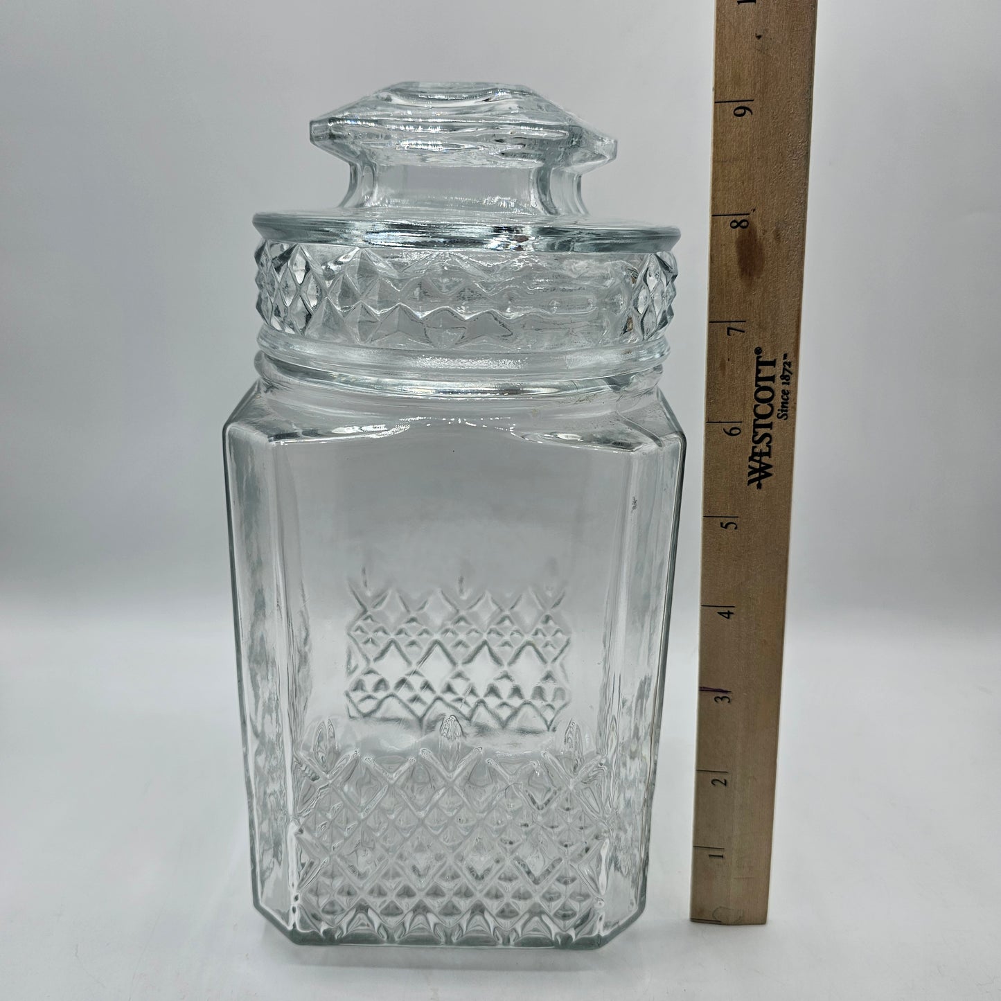 Vintage Koeze's Glass Candy / Apothecary Square Canister Lidded Jar