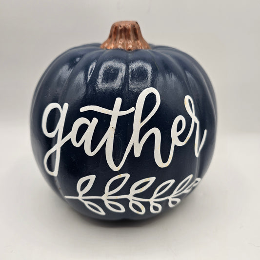 Blue Plastic "Gather" Decorative Pumpkin