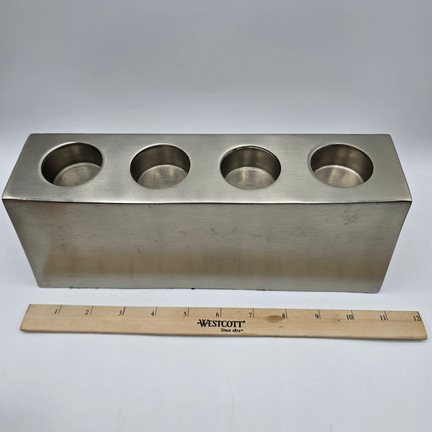 Modern Silver Tone 4-Tea Light Candle Holder Centerpiece