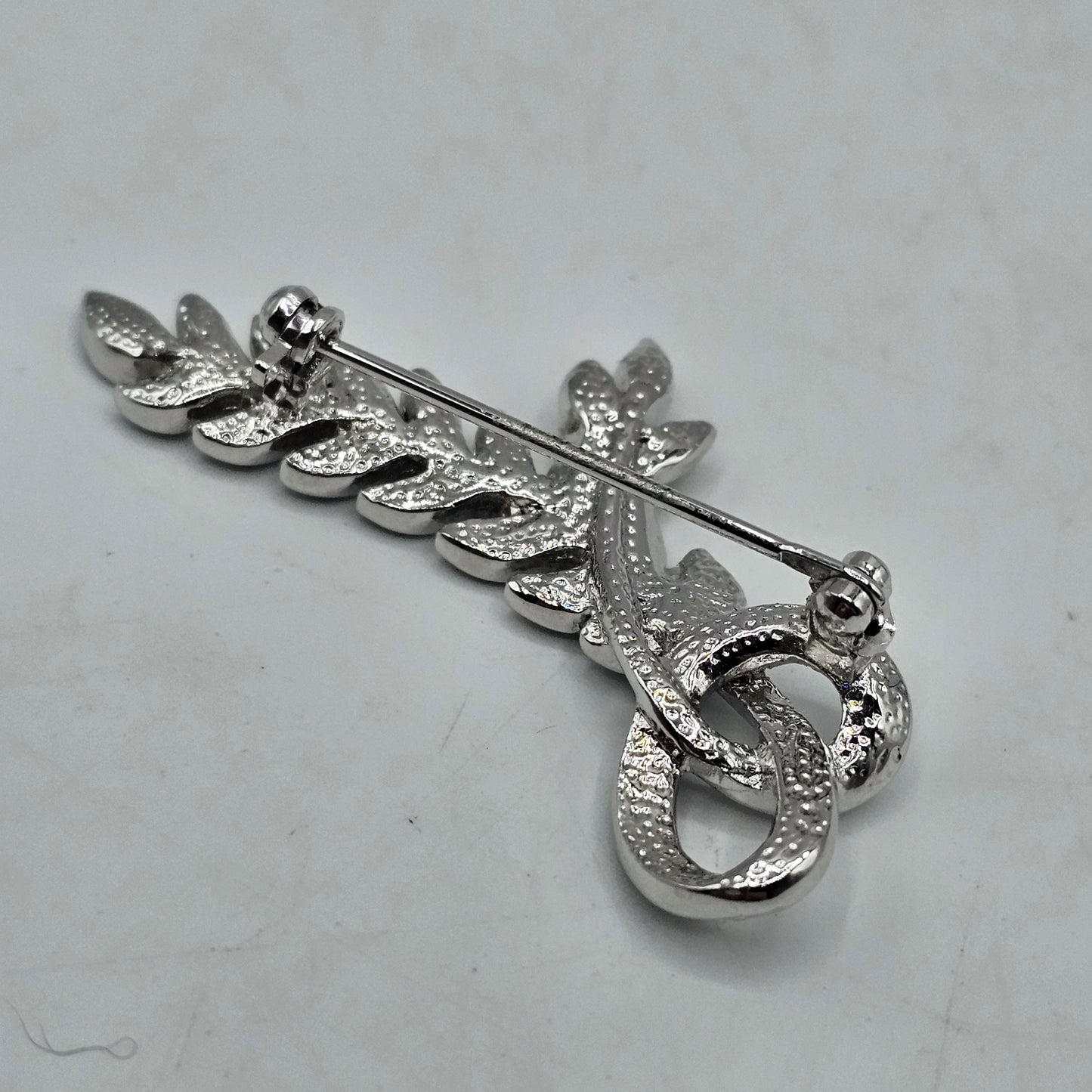 Vintage Silver Tone and Crystal Leaf Design Brooch
