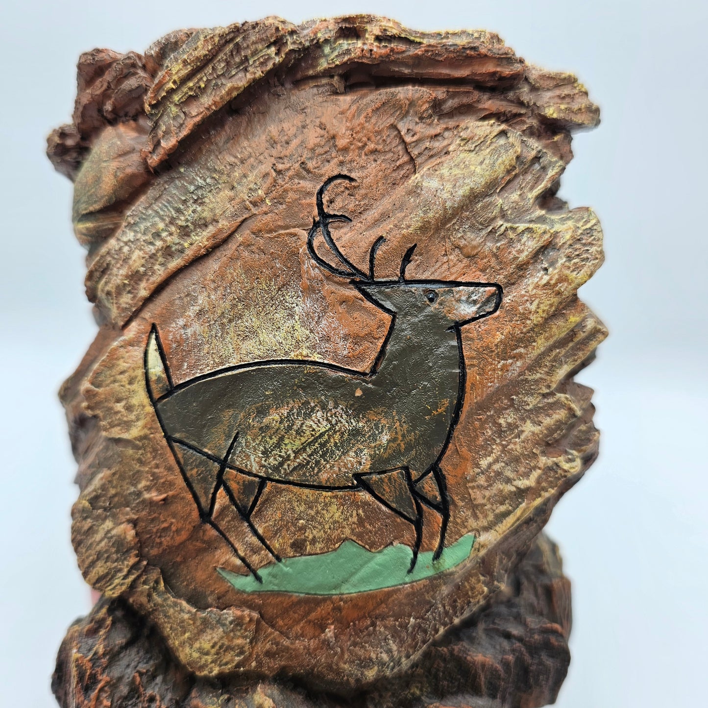 Cave Art Deer on Rock Resin Pillar Candle Holder / Stand