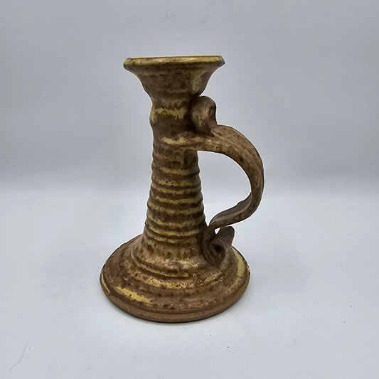 Signed Artisan Pottery Chamberstick Candlestick Candle Holder - 6" tall