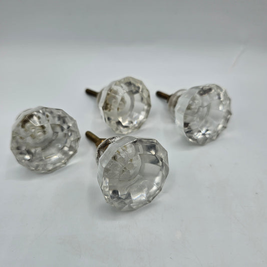 Vintage Faceted Glass Knobs Handles for Drawers -Set of 4