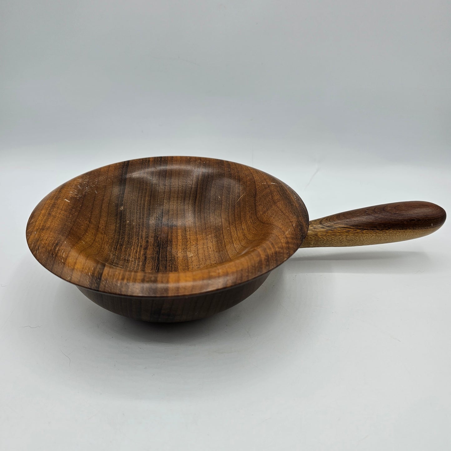 Vintage Turned Teak Wood Nut Bowl with Handle