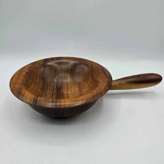 Vintage Turned Teak Wood Nut Bowl with Handle