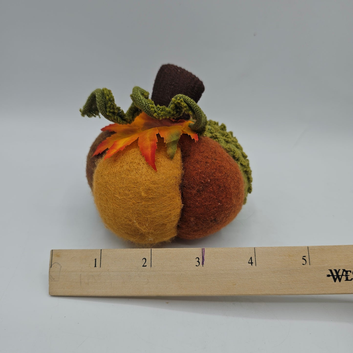 Felt and Fabric Pumpkin with Leaf and Tendril