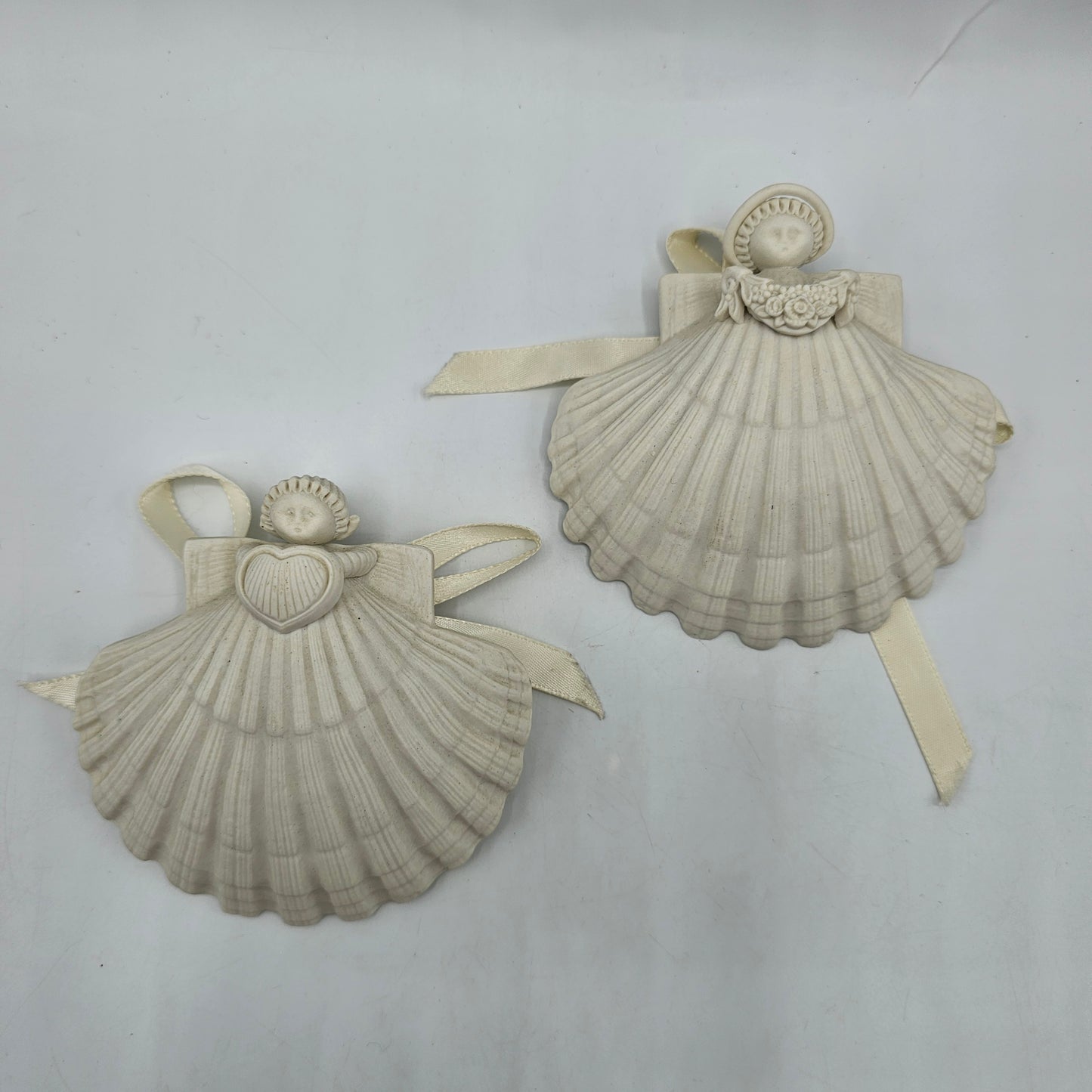 Margaret Furlong Bisque Porcelain Seashell Angel Wall Hangings