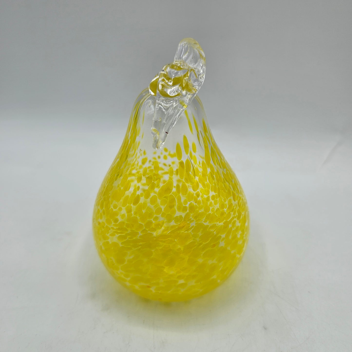 Art Glass Pear Ornament - Clear with Yellow