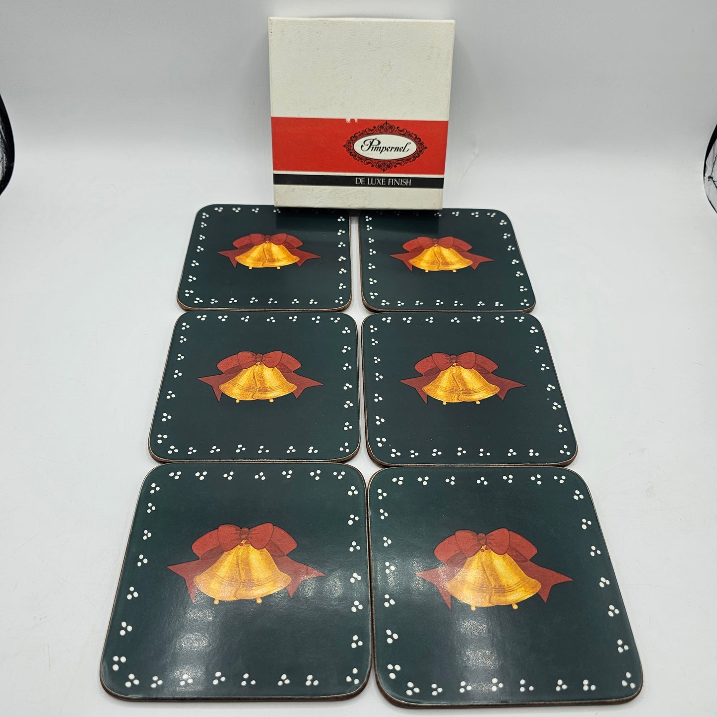 Pimpernel Christmas Bell Cork Backed Coasters - Set of 6 - Made in England