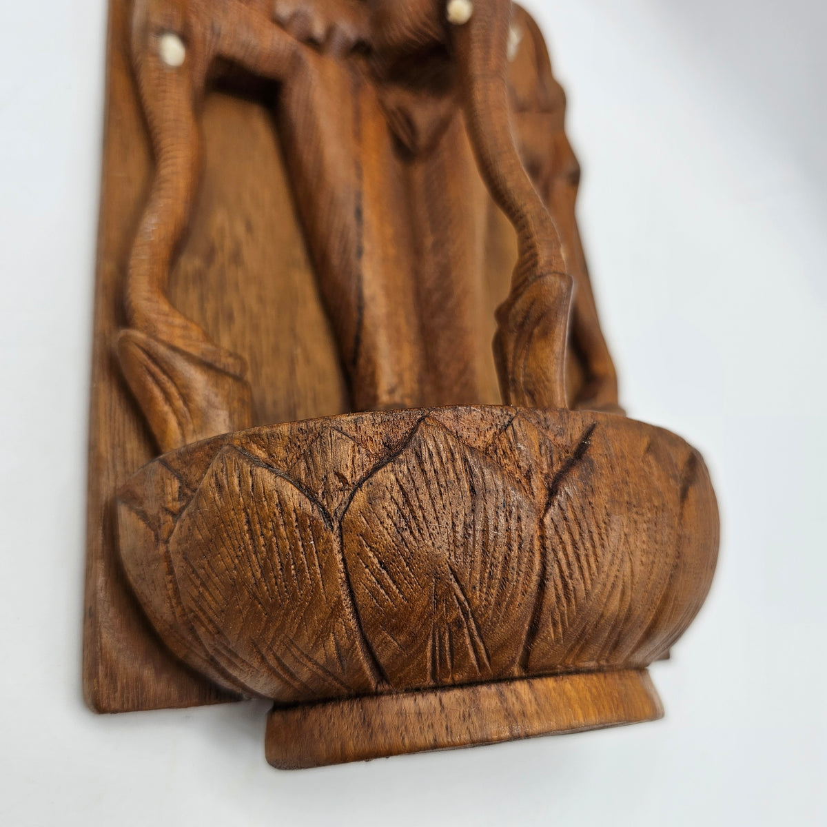Vintage Carved Wood Folding Bookend with Elephants